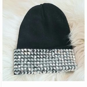 Black punk studded beanie